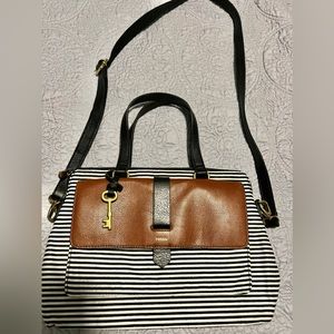 Fossil Black and White Striped Handbag
